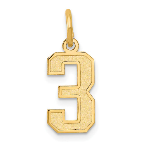 10K Yellow Gold Small Satin Number 3 Charm