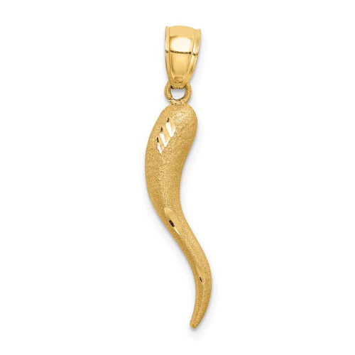 Image of 10K Yellow Gold Solid Diamond-cut Italian Horn Pendant