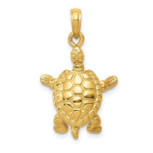 Image of 10K Yellow Gold Solid Polished 3-D Moveable Turtle Pendant