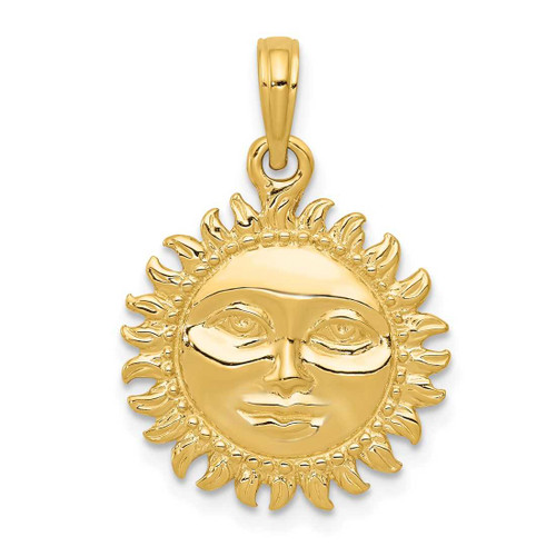 Image of 10K Yellow Gold Solid Polished 3-Dimensional Sun Pendant