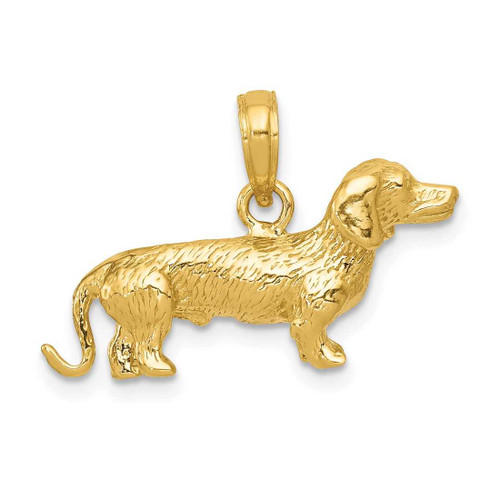 Image of 10K Yellow Gold Solid Polished 3-Dimensional Wire Haired Dachshund Pendant