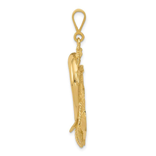 Image of 10K Yellow Gold Solid Polished Anchor with Dolphin Pendant