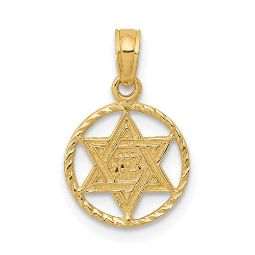 Image of 10k Yellow Gold Star of David in Circle Frame Pendant