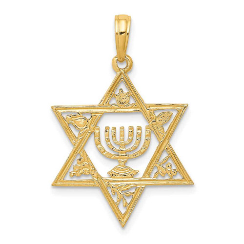 Image of 10K Yellow Gold Star of David w/Menorah Pendant