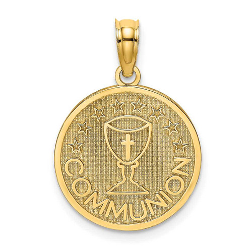 Image of 10K Yellow Gold Textured Communion Cup on Round Disc Pendant