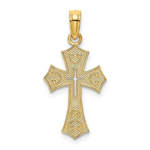 Image of 10K Yellow Gold Textured Cut-Out Center Cross Pendant