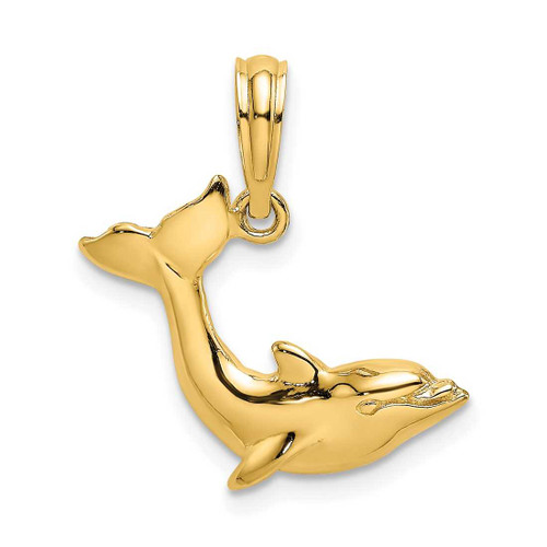 Image of 10k Yellow Gold Textured Dolphin Jumping Pendant 10K7421