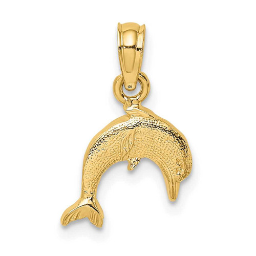Image of 10K Yellow Gold Textured Mini Dolphin Jumping Pendant