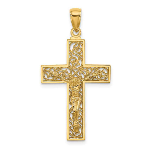 Image of 10k Yellow Gold Textured Swirl Design Crucifix Pendant