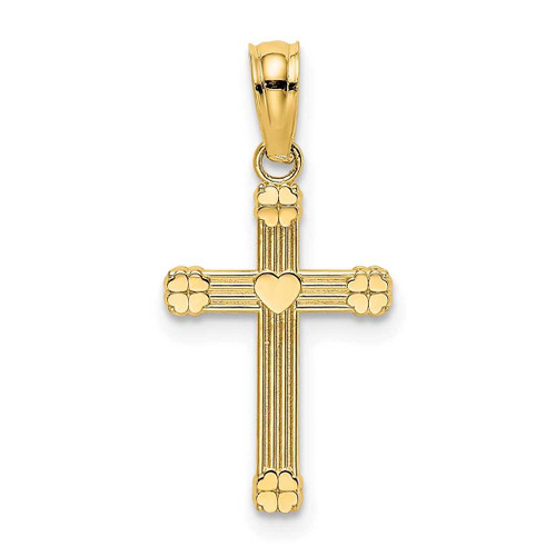 Image of 10K Yellow Gold Textured w/ Center Heart Small Cross Pendant
