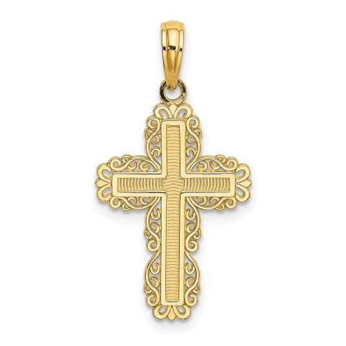Image of 10k Yellow Gold Textured w/ Lace Trim Cross Pendant