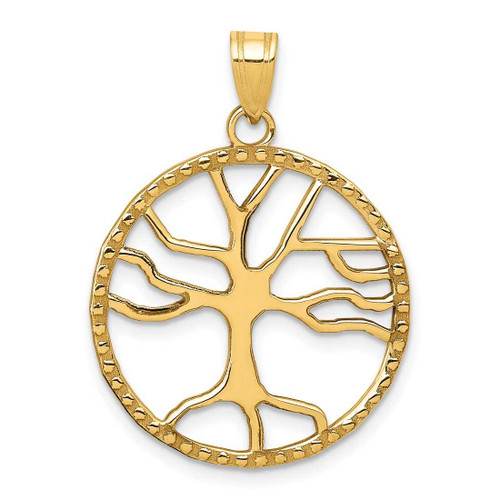 Image of 10K Yellow Gold Tree of Life in Round Frame Pendant