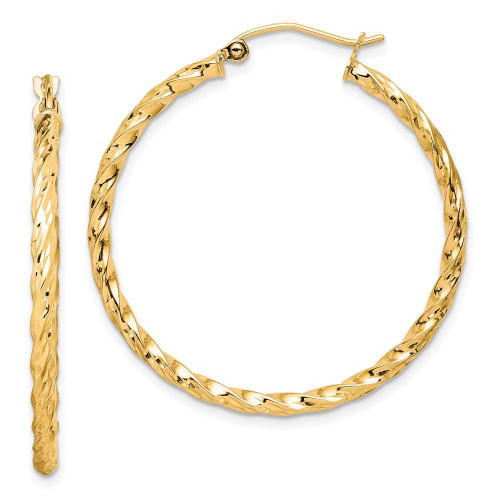 Image of 36mm 10k Yellow Gold Twisted Shiny-Cut 35mm Hoop Earrings