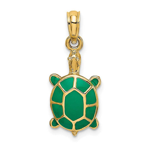 Image of 10K Yellow Gold w/ Green Enamel Tortoise Pendant