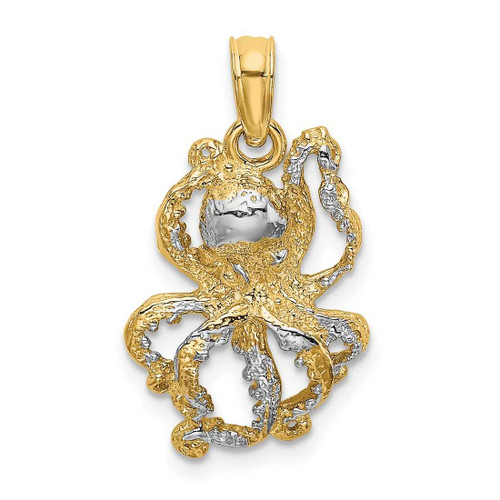 Image of 10K Yellow Gold W/ Rhodium 2-D and Textured Octopus Pendant 10K9223