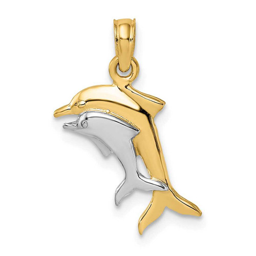 Image of 10K Yellow Gold w/ Rhodium 2-D Polished Dolphins Pendant