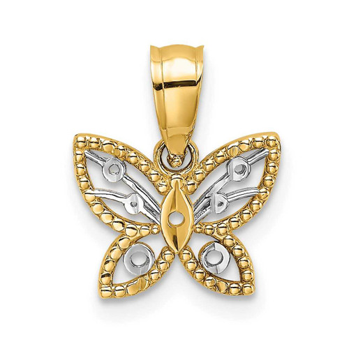 Image of 10K Yellow Gold w/ Rhodium Mini Diamond-cut Butterfly Pendant
