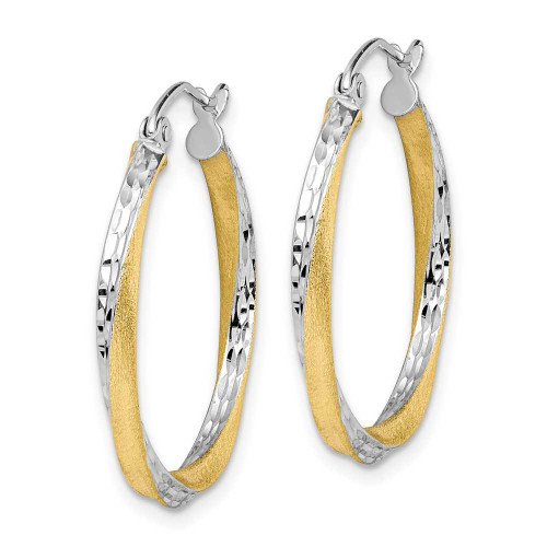 Image of 26.6mm 10k Yellow Gold w/ Rhodium-Plating Shiny-Cut 2.5mm Twisted Hoop Earrings 10TC387