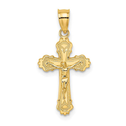 Image of 10k Yellow Gold w/ Textured Scalloped Edge Crucifix Pendant