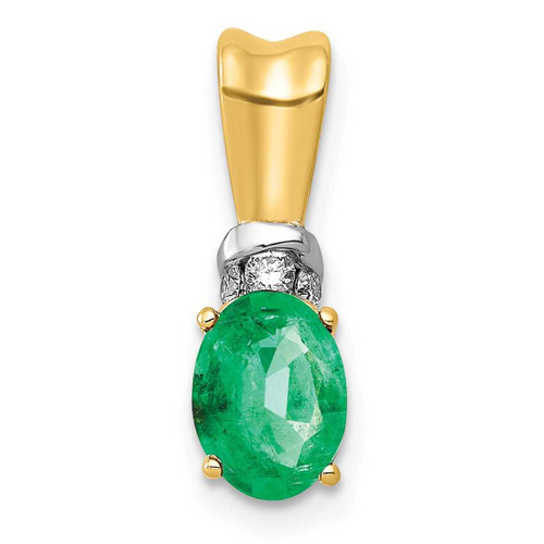 Image of 10K Yellow Gold w/Rhodium Diamond and Oval Emerald Pendant
