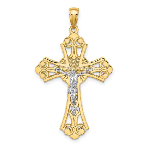 Image of 10k Yellow Gold with Rhodium-Plated Cut-Out Crucifix Pendant