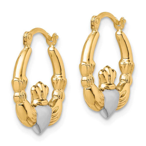 Image of 18mm 10k Yellow Gold with Rhodium-Plating Claddagh Hollow Hoop Earrings