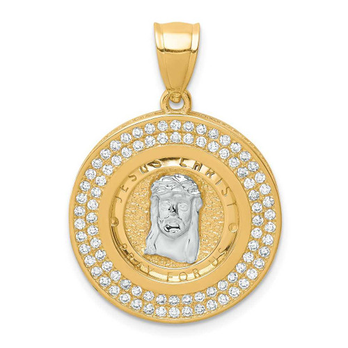 Image of 10k Yellow Gold with Rhodium-Plating CZ Channel Edge & Pave Jesus Face Pendant
