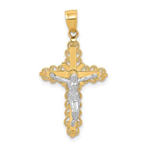 Image of 10k Yellow Gold with Rhodium-Plating Filigree Crucifix Pendant 10C1052