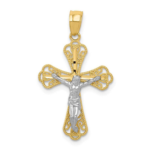Image of 10k Yellow Gold with Rhodium-Plating Filigree Crucifix Pendant 10C1053
