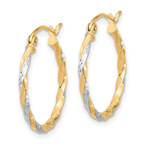 Image of 21.25mm 10k Yellow Gold with Rhodium-Plating Hollow Twisted Hoop Earrings