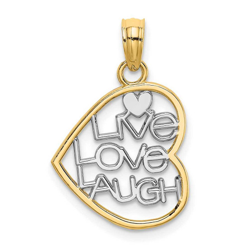 Image of 10k Yellow Gold with Rhodium-Plating LIVE LOVE LAUGH In Heart Pendant