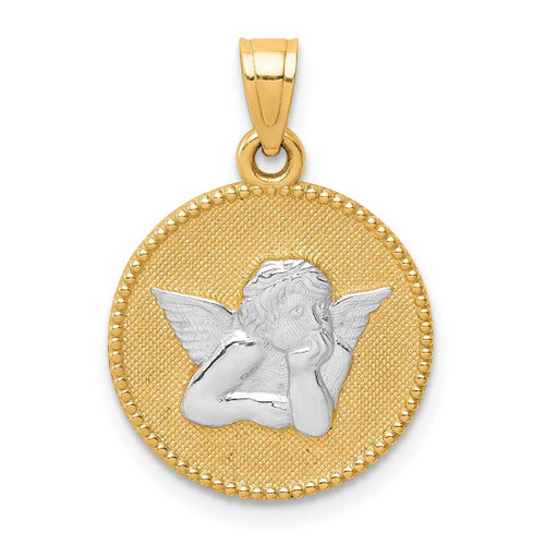 Image of 10k Yellow Gold with Rhodium-Plating Polished & Textured Angel Pendant 10C1366