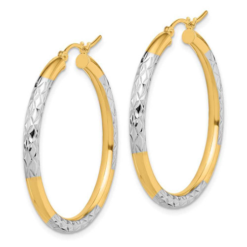 Image of 36mm 10k Yellow Gold with Rhodium-Plating Shiny-Cut 3mm Hoop Earrings 10TC357