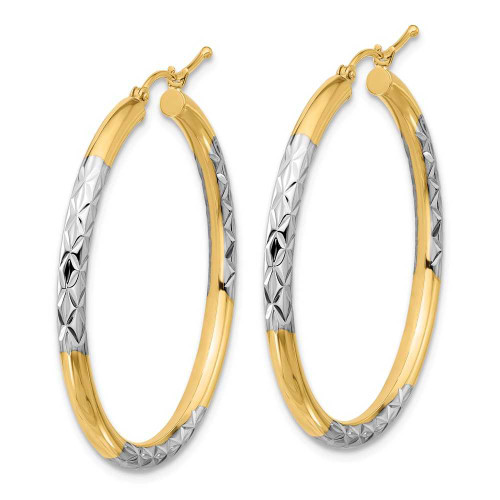 Image of 41mm 10k Yellow Gold with Rhodium-Plating Shiny-Cut 3mm Hoop Earrings 10TC358