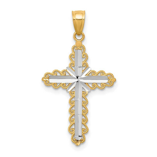 Image of 10k Yellow Gold with Rhodium-Plating Shiny-Cut Cross Pendant 10C1125