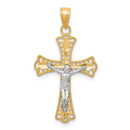 Image of 10k Yellow Gold with Rhodium-Plating Shiny-Cut Crucifix Pendant 10C1078