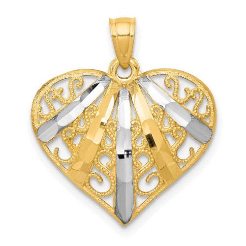 Image of 10k Yellow Gold with Rhodium-Plating Shiny-Cut Filigree Heart Pendant
