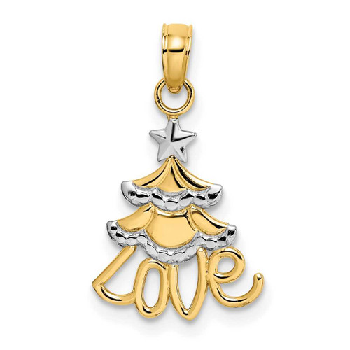 Image of 10k Yellow Gold with Rhodium-Plating-Plated Christmas Tree Pendant