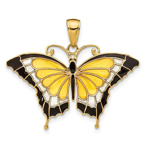 Image of 10K Yellow Gold Yellow Enameled Butterfly Pendant