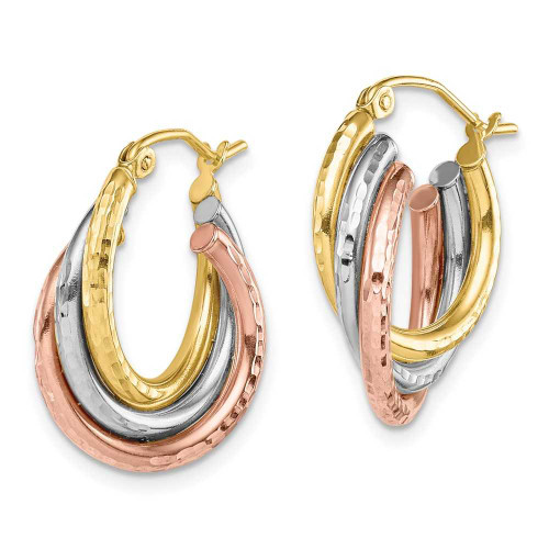 Image of 10k Yellow, White & Rose Gold Shiny-Cut Triple Hoop Earrings