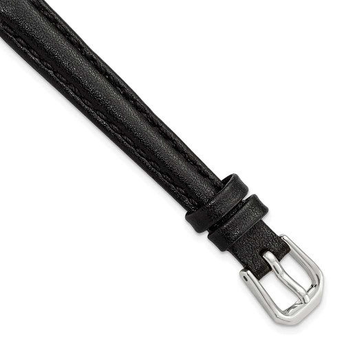 Image of 10mm 6.75" Black Smooth Leather Silver-tone Buckle Watch Band