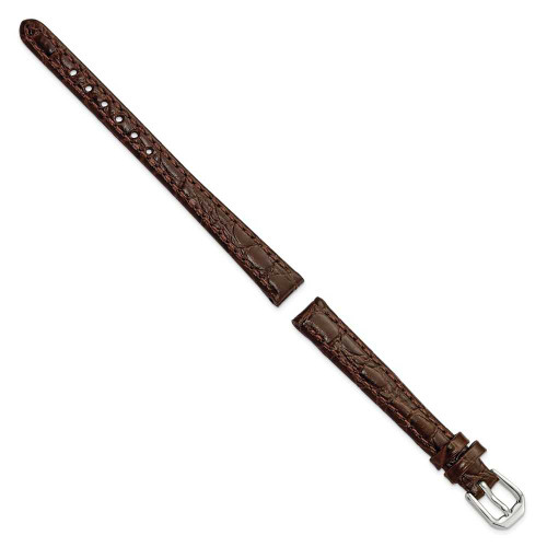 Image of 10mm 6.75" Brown Alligator Style Grain Leather Silver-tone Buckle Watch Band