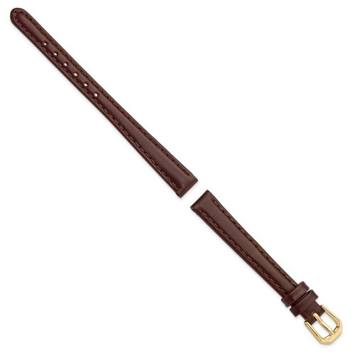 Image of 10mm 6.75" Brown Italian Leather Gold-tone Buckle Watch Band