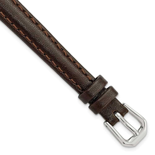 Image of 10mm 6.75" Brown Smooth Leather Silver-tone Buckle Watch Band