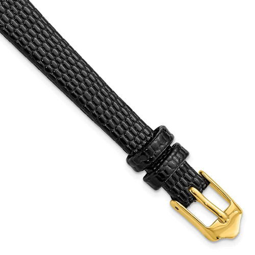 Image of 10mm 6.75" Flat Black Lizard Style Grain Leather Gold-tone Buckle Watch Band