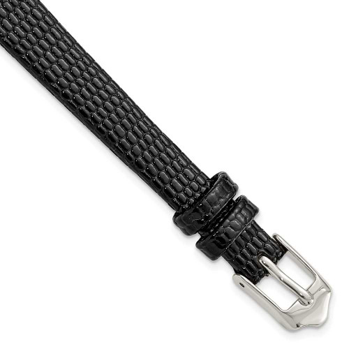 Image of 10mm 6.75" Flat Black Lizard Style Grain Leather Silver-tone Buckle Watch Band