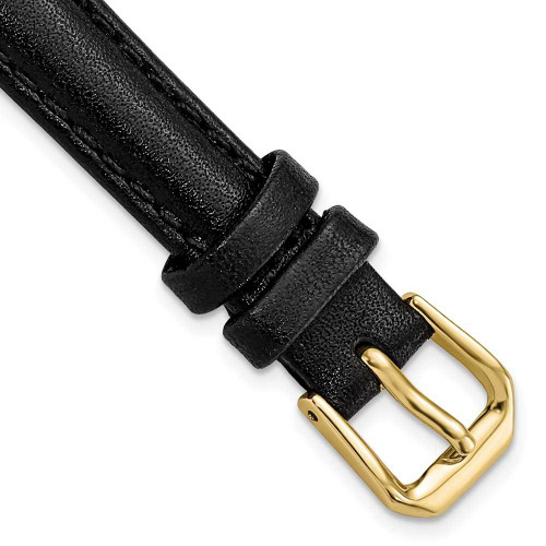 Image of 12mm 6.75" Black Smooth Leather Gold-tone Buckle Watch Band