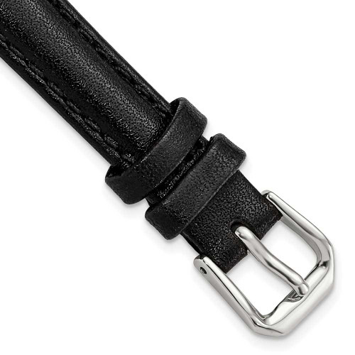 Image of 12mm 6.75" Black Smooth Leather Silver-tone Buckle Watch Band