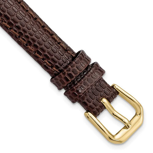 Image of 12mm 6.75" Brown Lizard Style Grain Leather Gold-tone Buckle Watch Band