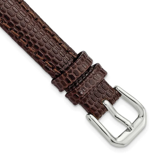 Image of 12mm 6.75" Brown Lizard Style Grain Leather Silver-tone Buckle Watch Band